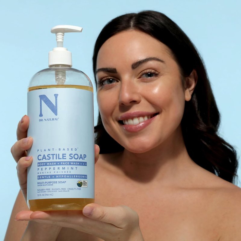 Dr. Natural Castile Liquid Soap - Peppermint Scent - 32 oz | Pack of 2
