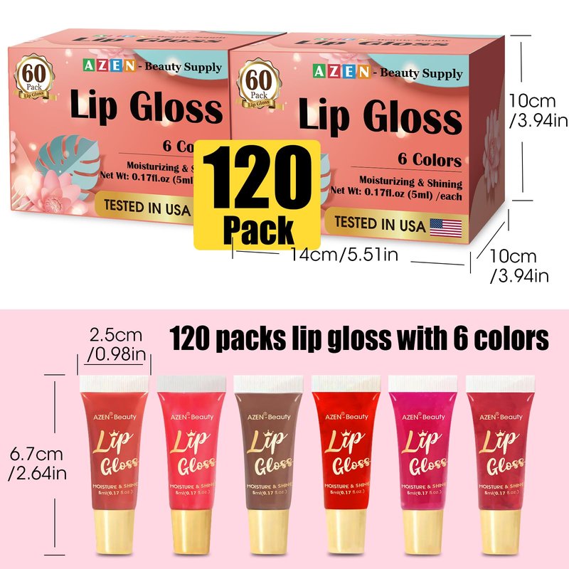 AZEN 120 Pack Lip Gloss Set, Color Lip Oil for Dry Cracked Lips Moisturizing Hydrating Nourishing with Vitamin E, Mothers Day Gifts for Women