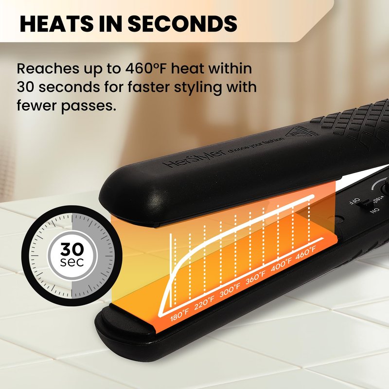 HerStyler Forever Straightening Flat Iron - Travel Friendly Dual Voltage Flat Iron 1.25 inch - Ceramic Hair Straightener for Silken Hair - Negative Ion Technology to Fight Frizz
