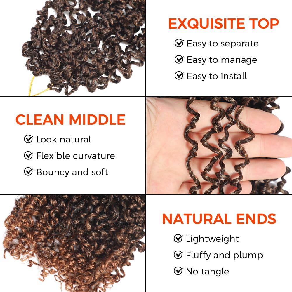 12 Inch Yanky Twist Crochet Hair for Black Women 7 Packs Pre-looped Mini Passion Twist Hair Short Boho with Curly Ends Synthetic Kinky Brown Spring Twist Crochet Hair（12 Inch,OT30#)