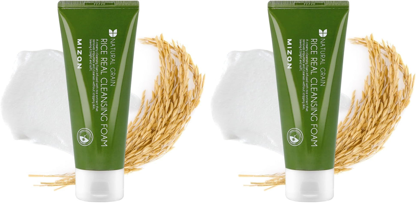 MIZON Rice Real Cleansing Foam Remove Dead Skin Hydrating Soothing Moisturizing Tone Correction Korean Skincare (150ml 5.07 fl oz) (Pack of 2)
