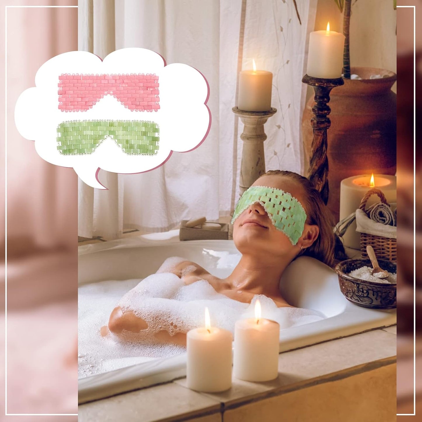 Jade Eye Mask Set - Rose Green Jade Stone Cooling Masks for Puffiness Relief & Relaxation | Facial Massage