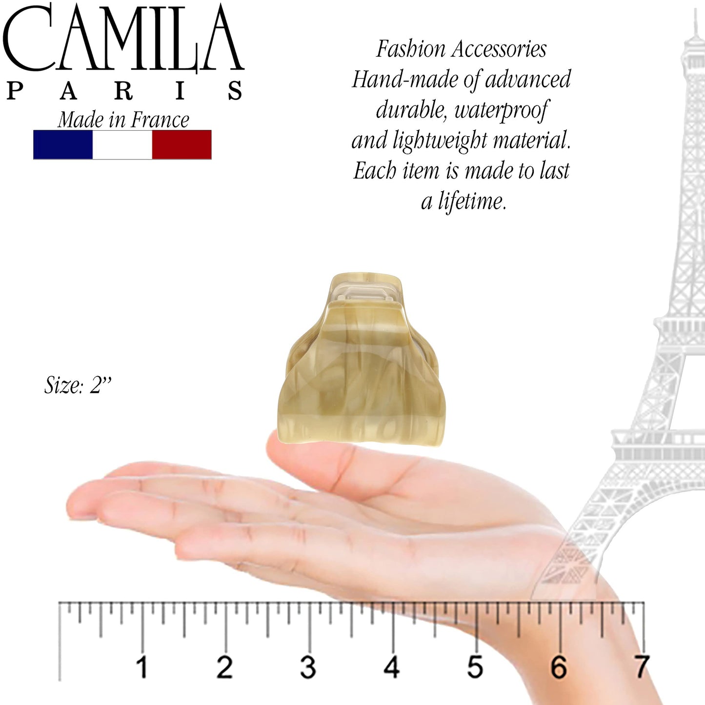 Camila Paris CP3263 French Hair Clip for Women for Long Curly Wavy Hair, Beige, Girls Hair Claw Clips Jaw Fashion Styling Hair Accessories for Women, Strong Hold No Slip Grip, Made in France