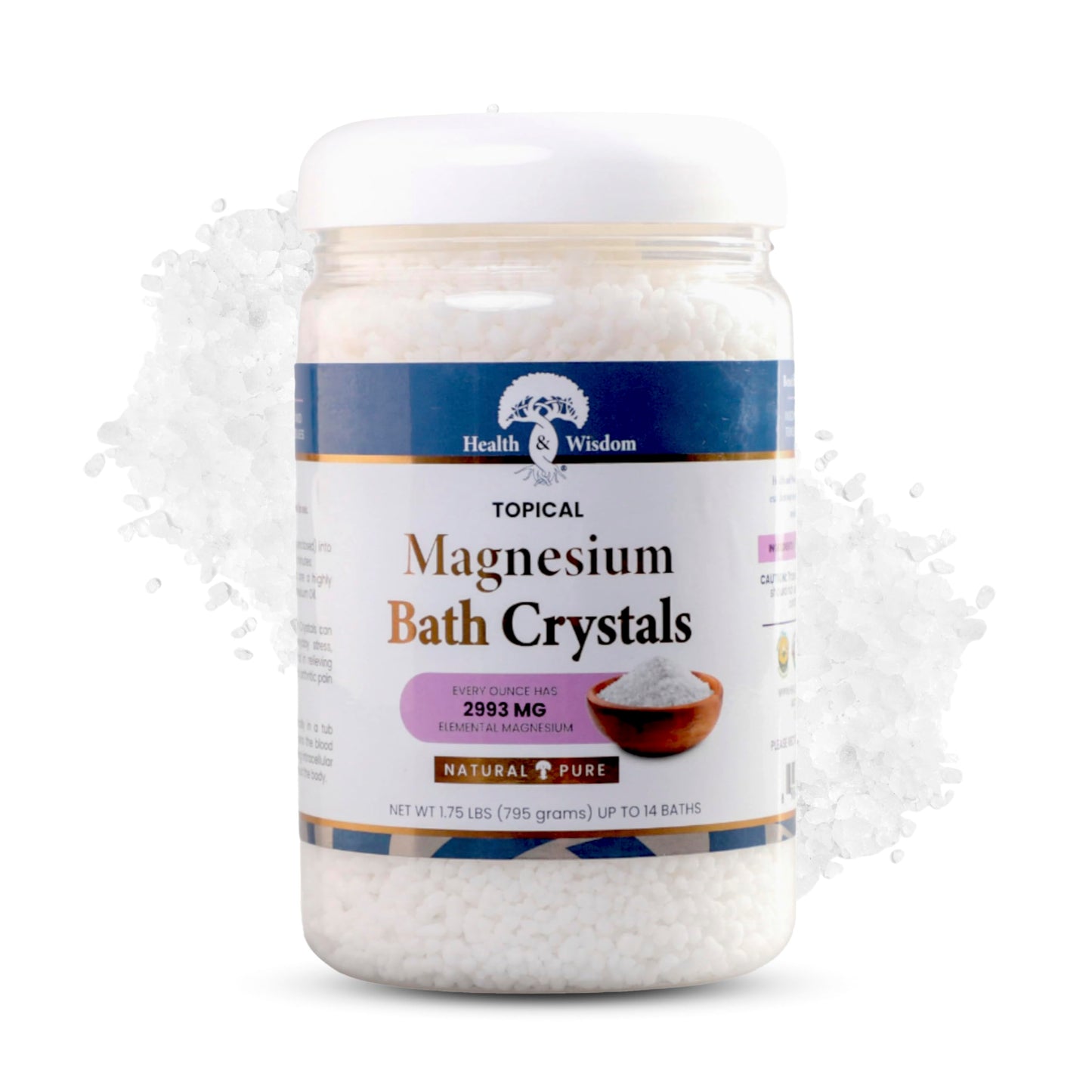 Health and Wisdom Magnesium Bath Crystals - Bath Salts with High Concentration & Enhanced Absorption for Muscle & Joint Relief - Dead Sea Sourced - Unscented - 1.75 lbs - Up to 14 Uses
