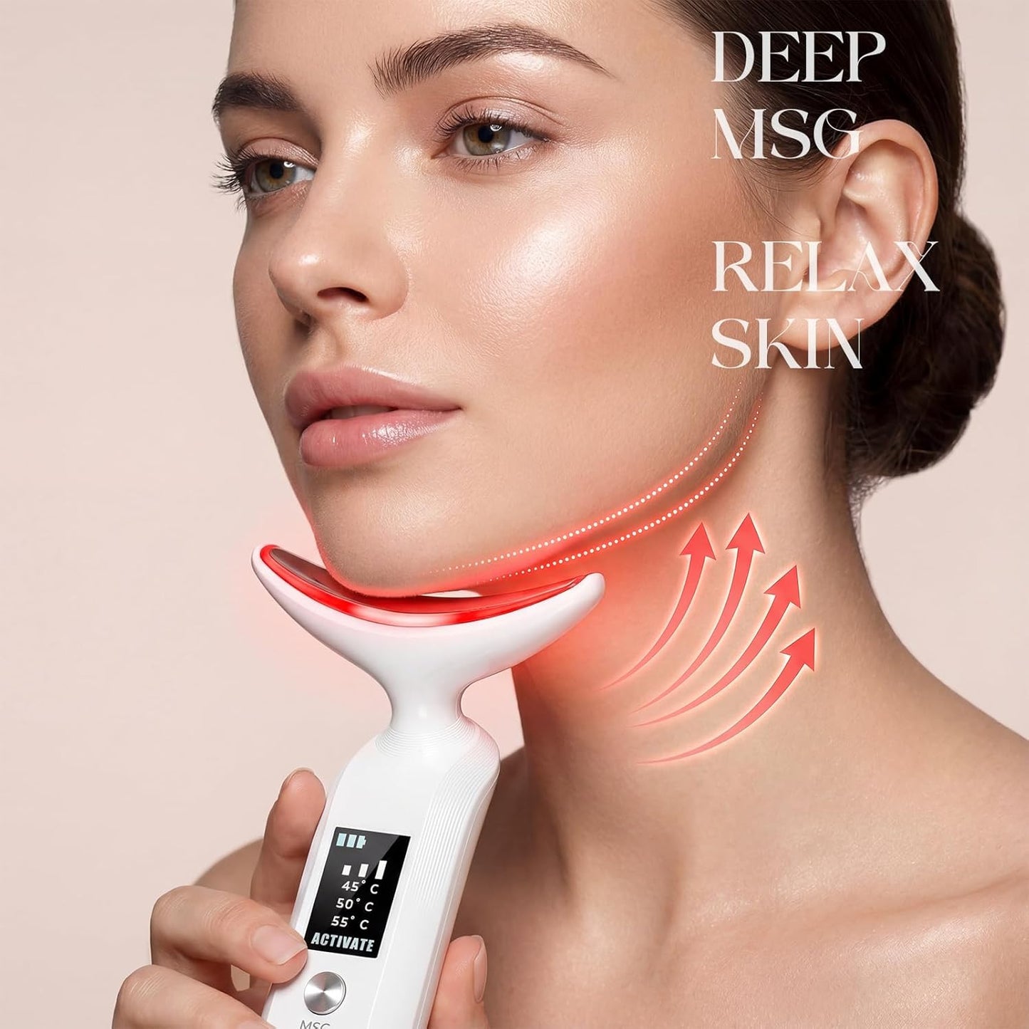 LED Face Massager - 9-Color Facial Device for Neck Wrinkles | Vibration Tool for Skin Care, White