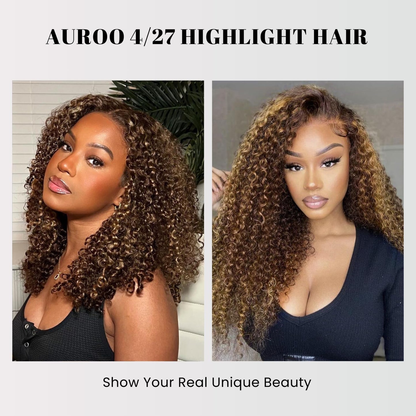 AUROO Honey Blonde Highlight Tight Kinky Curly Human Hair Single Bundles, 12A Brazilian Curly Weave Bundles Human Hair 100% Virgin Remy Bundle Ombre #P4/27 Colored Kinky Curly Thick Tracks Sew in 14In