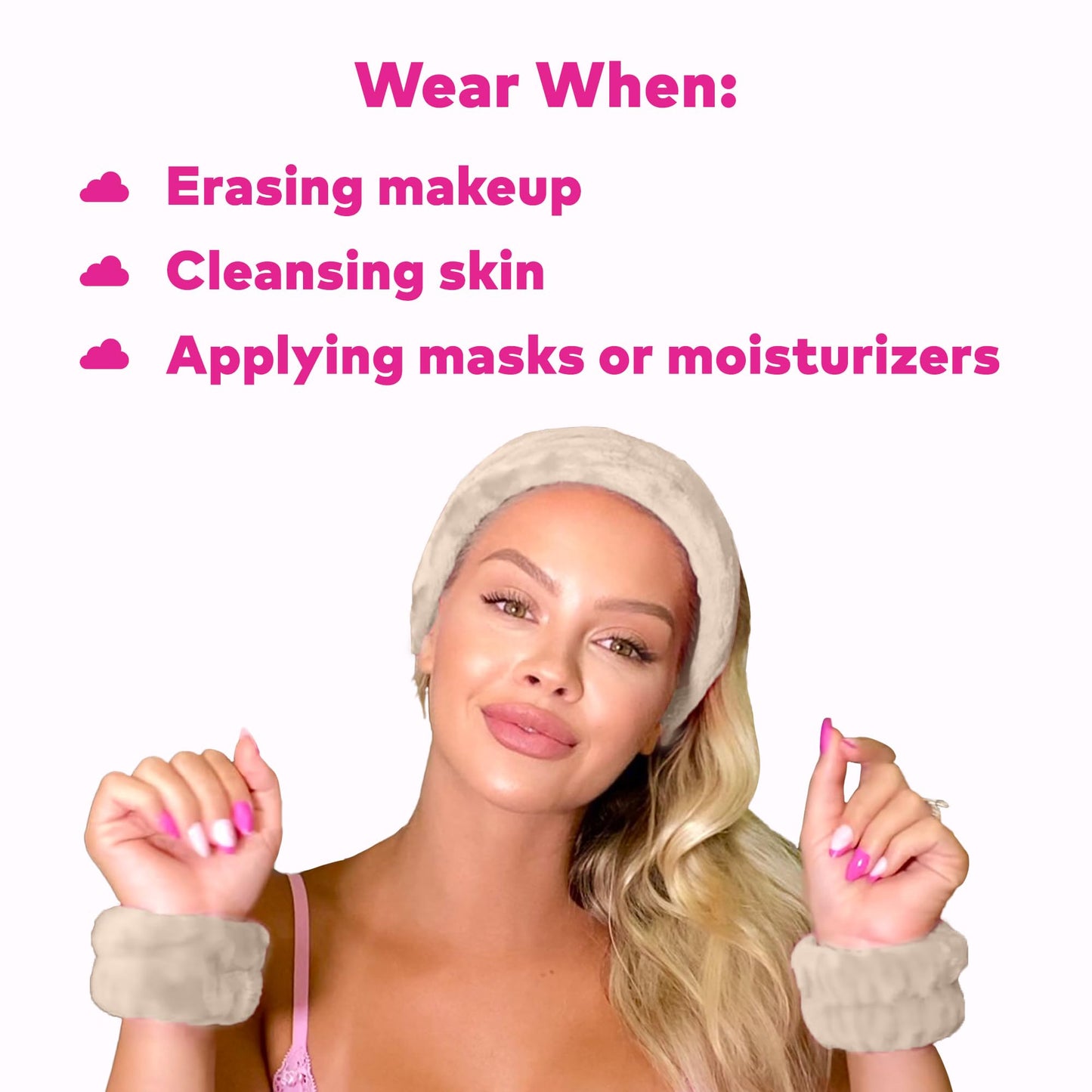 MakeUp Eraser Drip Eraser by The Original, Absorbent Headband and Wristbands Collect Water During Face Washing, 3 Piece Spa Set, One Size Fits Most, Sweet Cream