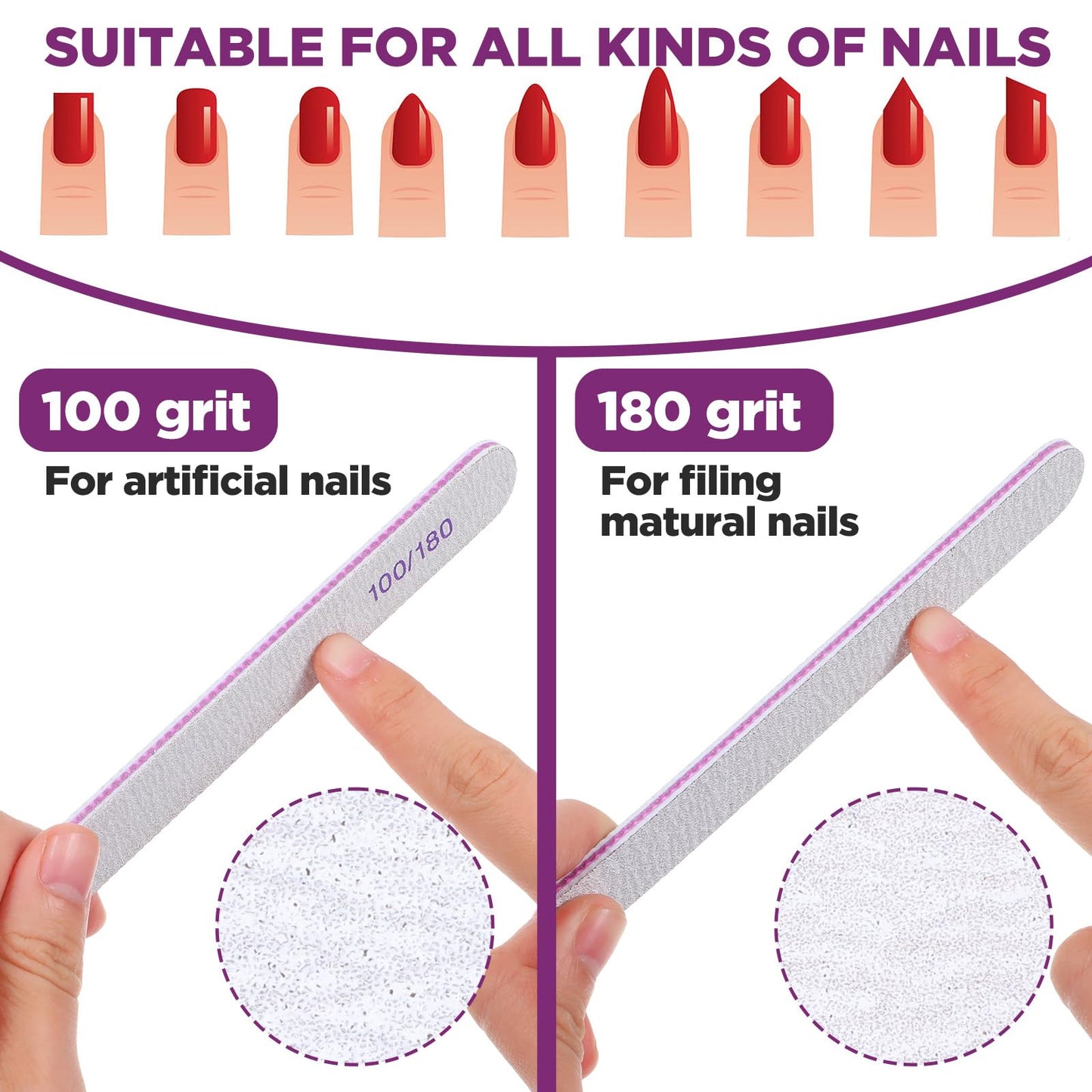 200 Pcs Nail Files, 100/180 Grit Double Sided Emery Boards, Reusable Washable Nail Files for Acrylic Natural Gel Nails, Professional Manicure Pedicure Tools for Home Salon