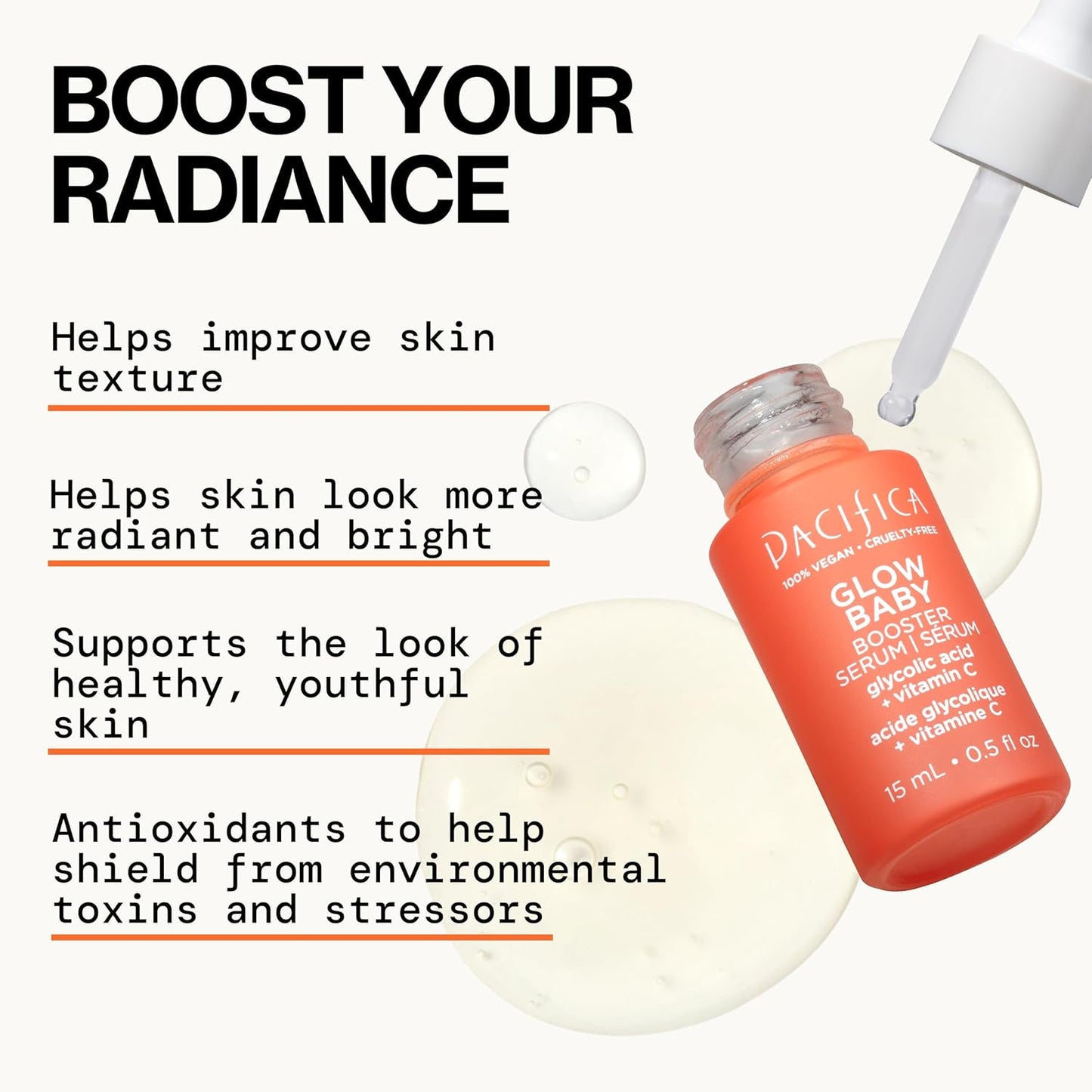 Pacifica Glow Baby Booster Mini Face Serum - Vitamin C & Glycolic Acid for Brightening Dull Skin | Fragrance-Free, Vegan, 0.5 Fl Oz