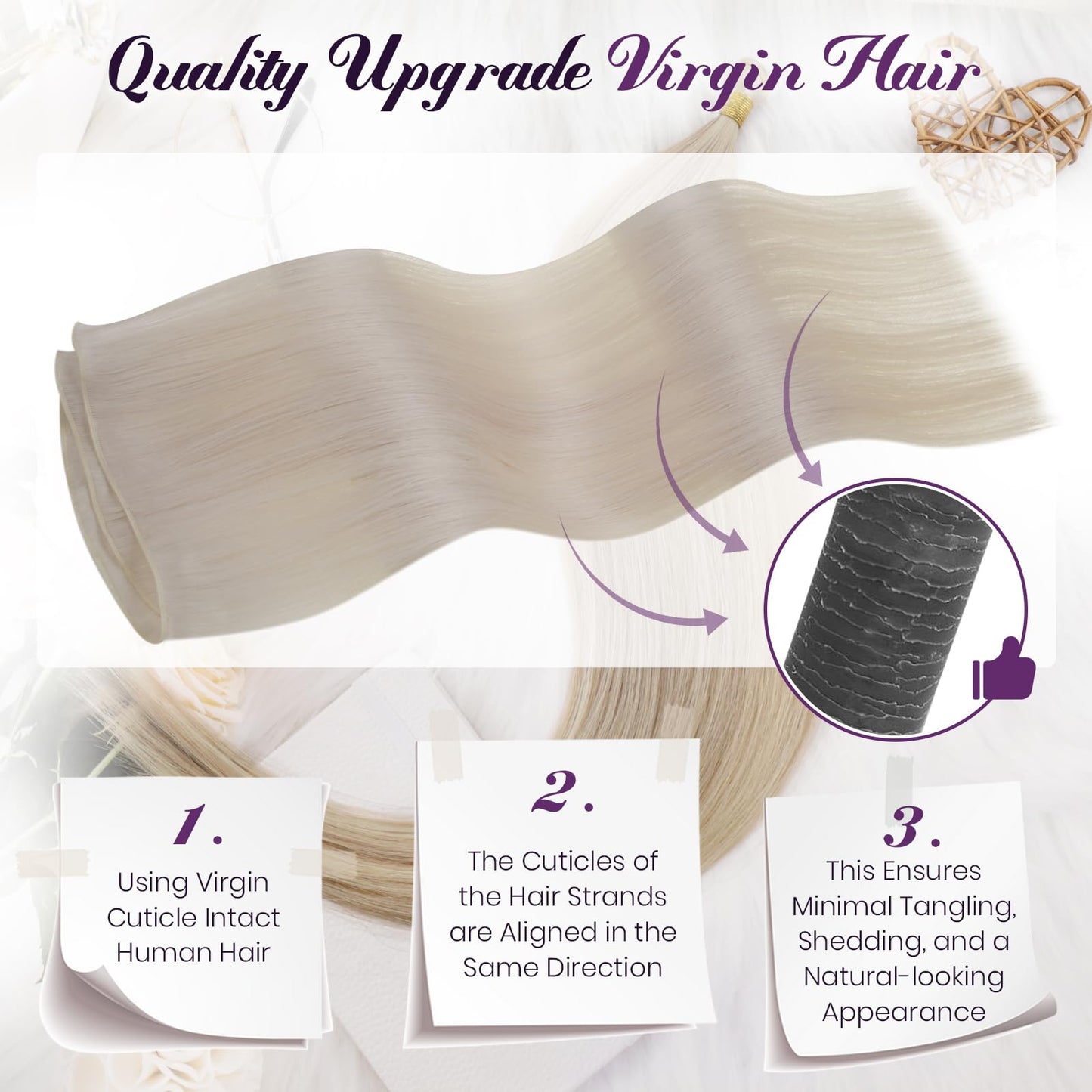 LaaVoo Hand Tied Weft Hair Extensions Human Hair Platinum Blonde Sew in Hair Extensions Real Human Hair Blonde 16 Inch 25g