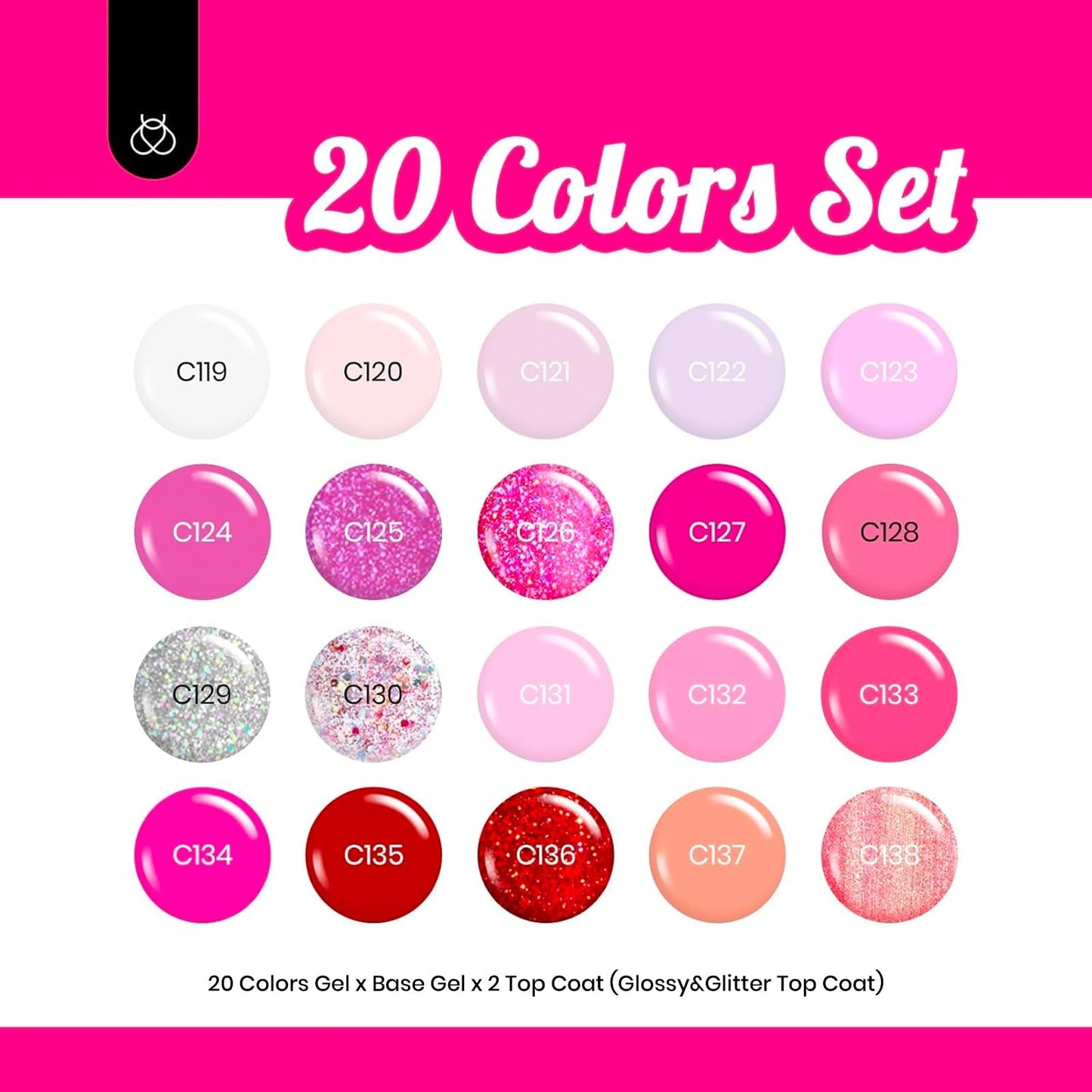 Beetles Gel Nail Polish Kit 20 Colors Nude Pink Purple Glitter Red Manicure Kit and Nail Art Brushes Set Gel Polish Nail Art Design Pen Painting Tools.