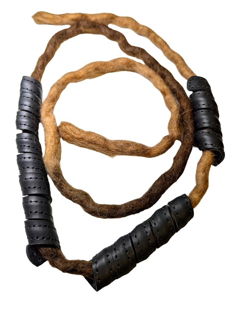 Leather Hair Beads, Dreads beads, Beard beads, Ponytail Wrap, Ponytail Holder, Hair Tie, Leather Wrap, cosplay hair, Hair Accessories, Women's hair, Men's hair (Black, 1.5")