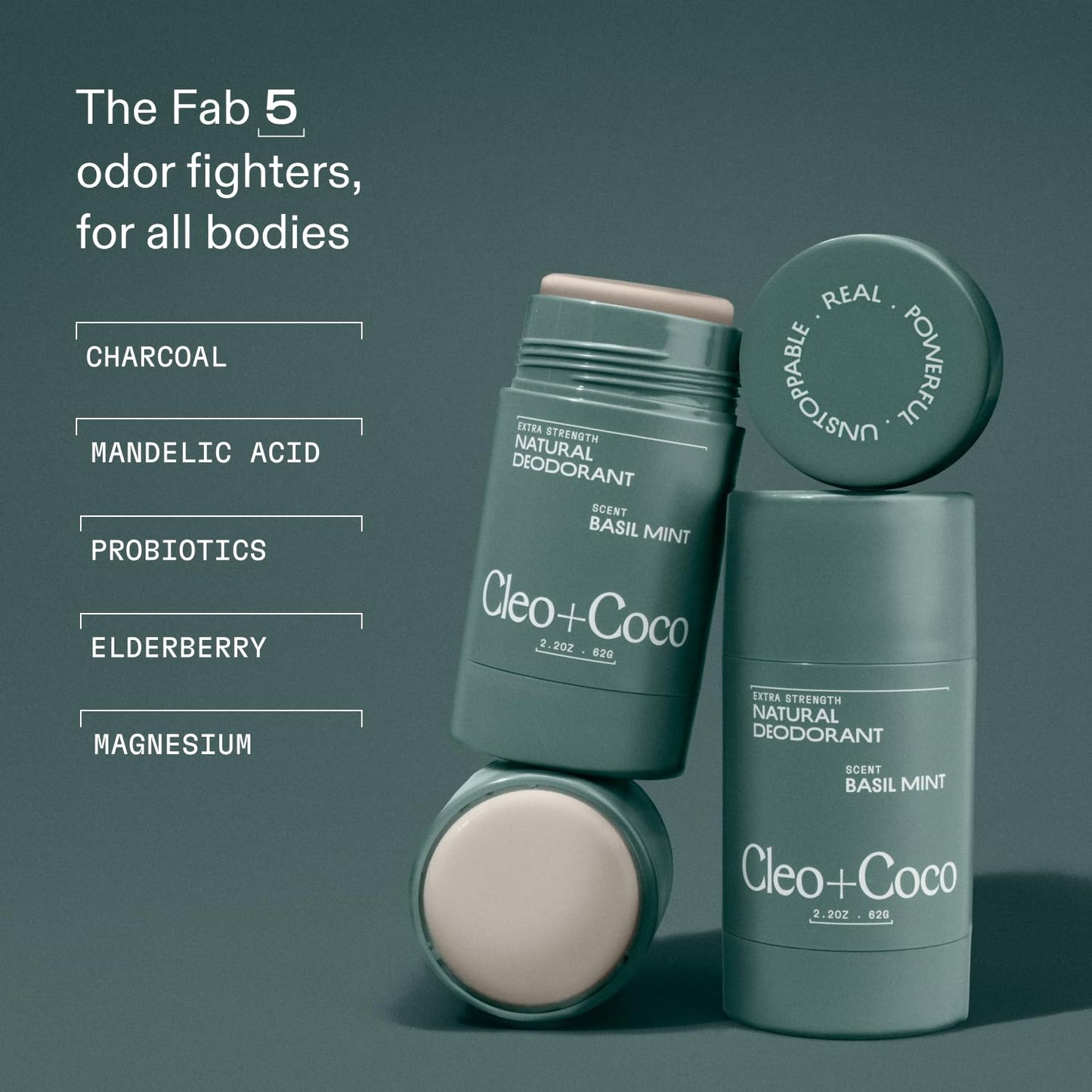 Cleo+Coco Extra Strength Deodorant Balm, Grapefruit Bergamot (2-Pack, 2.2 oz Each), Aluminum-Free Natural Deodorant with 5X Odor Fighters, Vegan, No Synthetic Fragrance