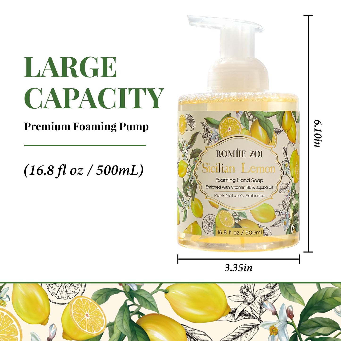 ROMIIE ZOI Foaming Hand Soap, Sicilian Lemon, 500ml/ 16.8fl.oz