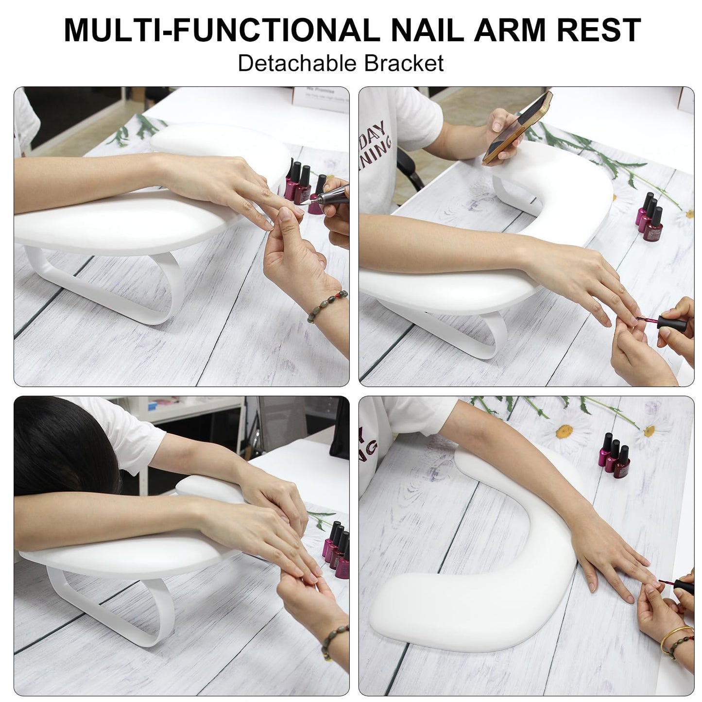 Nail Arm Rest for Nails Tech,U Shaped Manicure Nails Arm Rest Stand,Cozy Leather Hand Rest Holder for Nail Tech Manicure Salon Tools,Detachable Bracket (White)