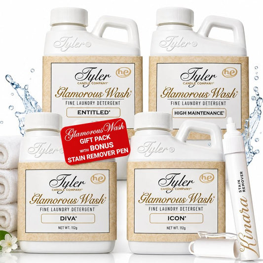 Kinara Tyler Glamorous Wash Liquid Laundry Detergent Gift Pack - Olivi Stain Remover Pen, For Washing Clothes, Linen, Lingerie, Expensive Fabric, Sheets - Pack of 4-4 fl oz each