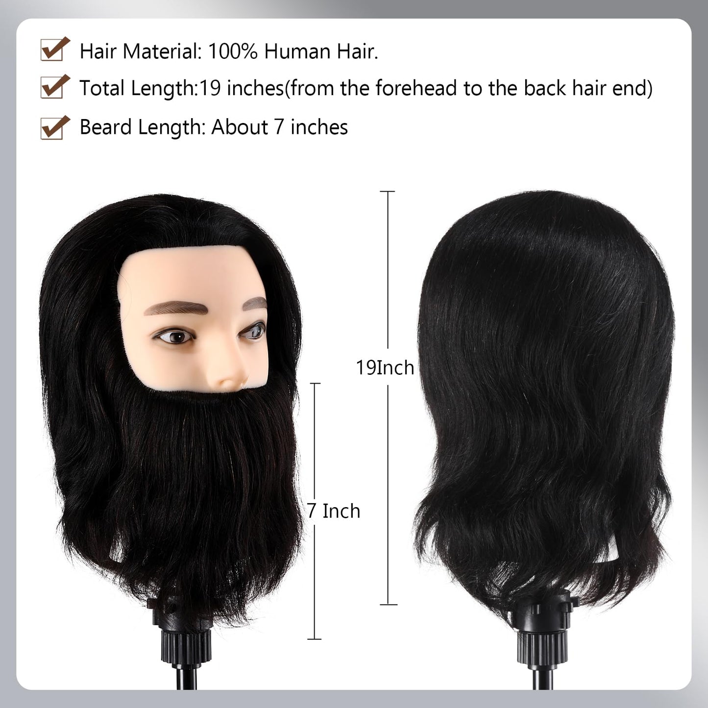 Male Mannequin Head With 100% Human Hair Manikin For Men Barber Mannequin Head Cosmetology Straight Beard Manikin Head With Human Hair Practice Cutting Styling