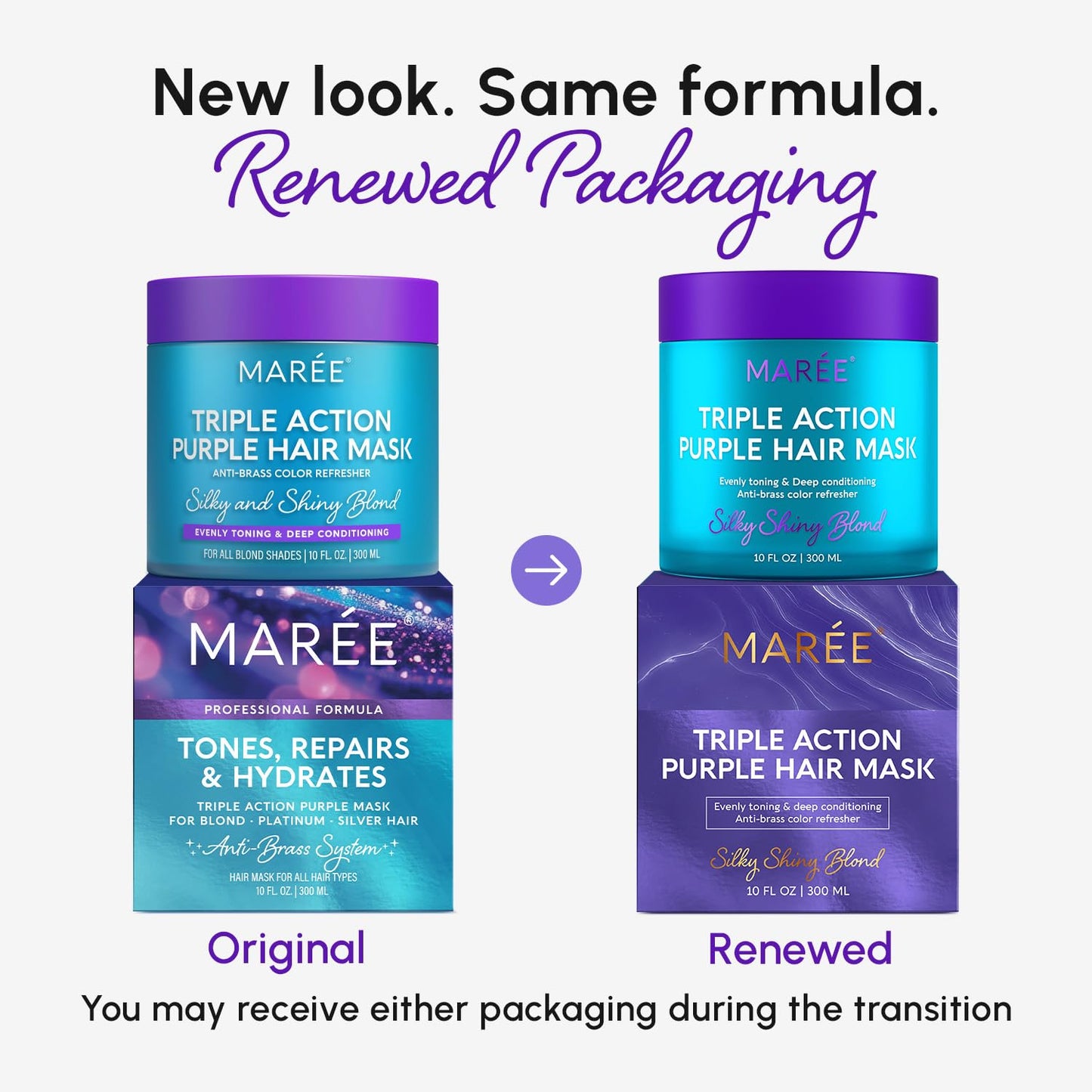 MAREE Deep Conditioning Hair Mask for Damaged Hair Treatment – Keratin Hair Care for Hydrating Growth Repair Moisturizing – Dry Curly Color Refreshing – 10 Fl Oz, Purple