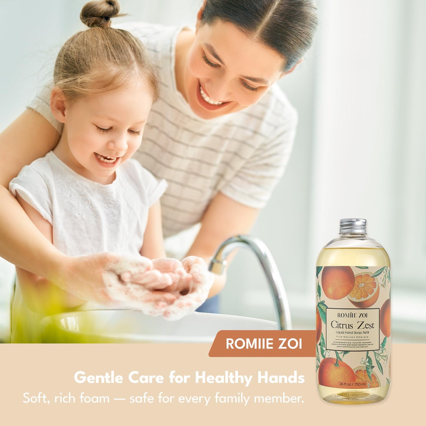 ROMIIE ZOI Liquid Hand Soap Refill Gift Set – 3 Pack (26 Fl Oz Each), Citrus Zest Scent – Moisturizing, & Cruelty-Free Formula with Essential Oils for Sensitive Skin