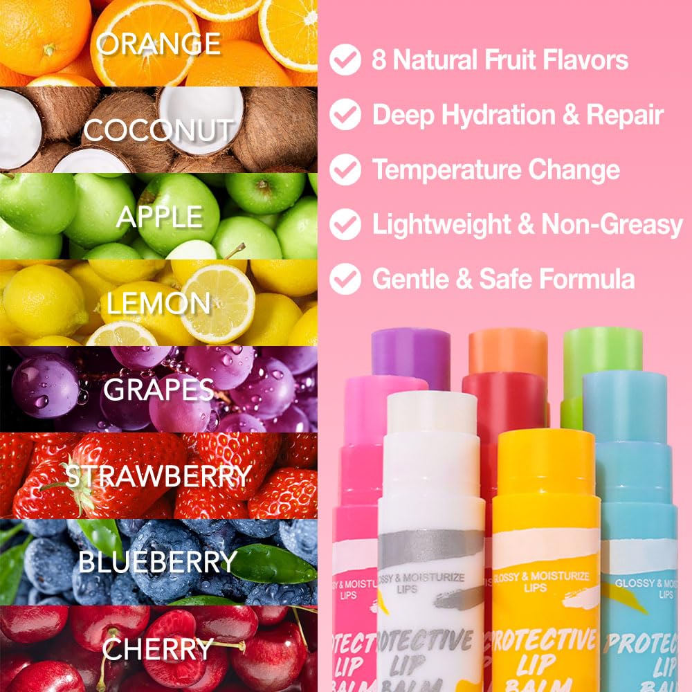 BINGBRUSH Color Changing Lipstick Set - 8PCS Moisturizing & Waterproof Lip Tint | Hydrating Fruit Flavor for Women