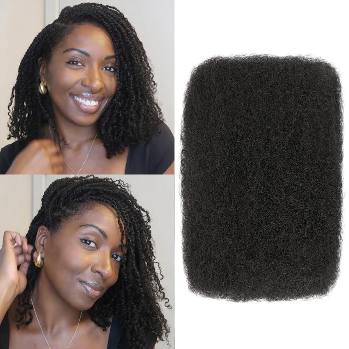 Afro Kinkys Bulk Human Hair for Braiding & Twists 12 Inch 50g/Pack, 1B Color Afro Kinkycurly Bundles Human Hair Suitable for Mini Twist, Micro Locs Extensions, Locs Repair & Various Hairstyles