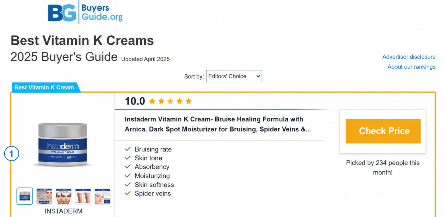 Vitamin K Cream-Revitalizing Formula with Arnica for the Appearance of Brusing, Spider Veins, Broken Capillaries, Uneven Tone & Dark Spot – Under Eye Cream for the Look of Dark Circles & Puffiness
