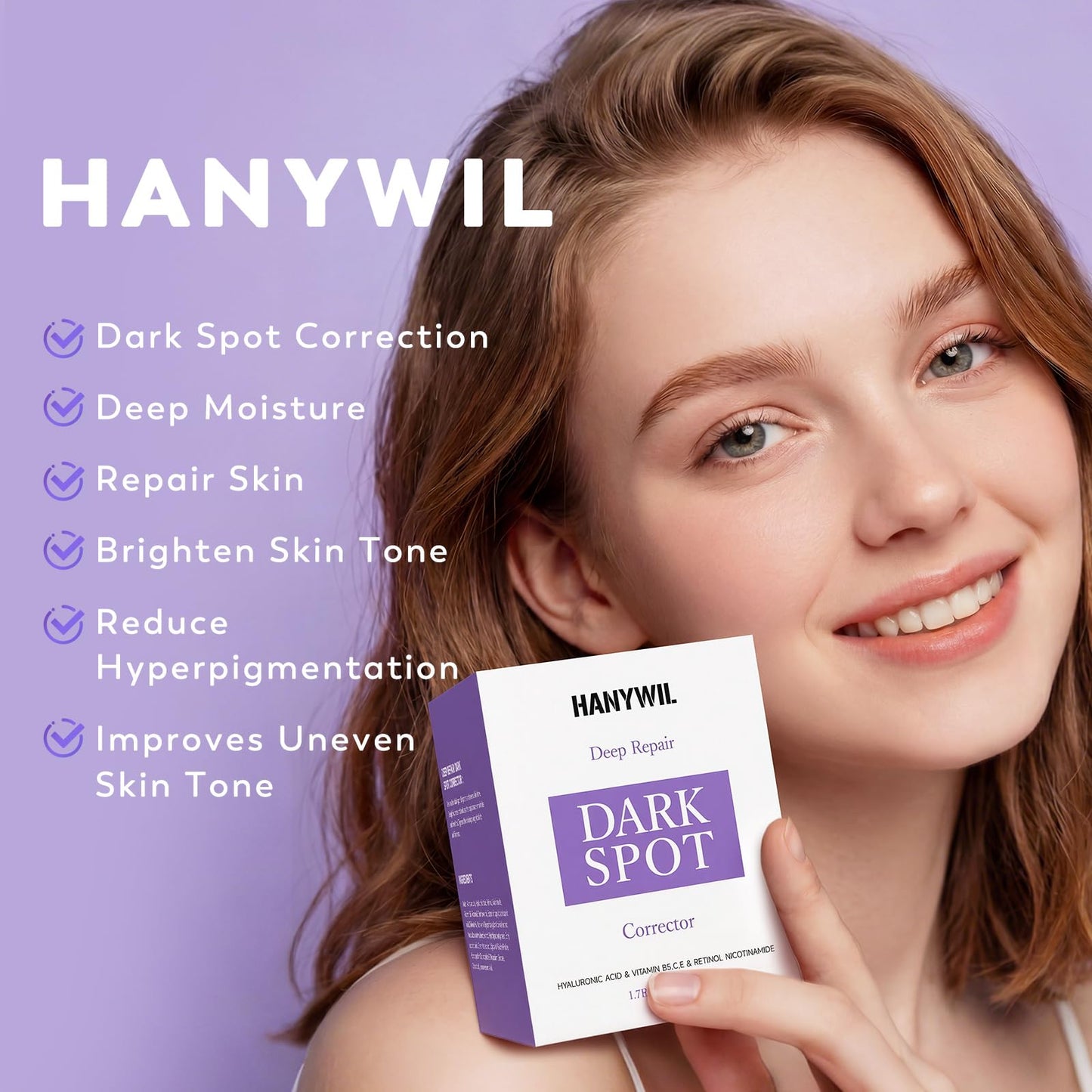 HANYWIL Dark Spot Remover for Face & Body, Remedy for Dark Spots with Natural Ingredients, Dark Spot Corrector Cream and Serum for Skin Care, Treats Freckles, Melasma, Sun Spots, Women/Men,1.7 Fl Oz