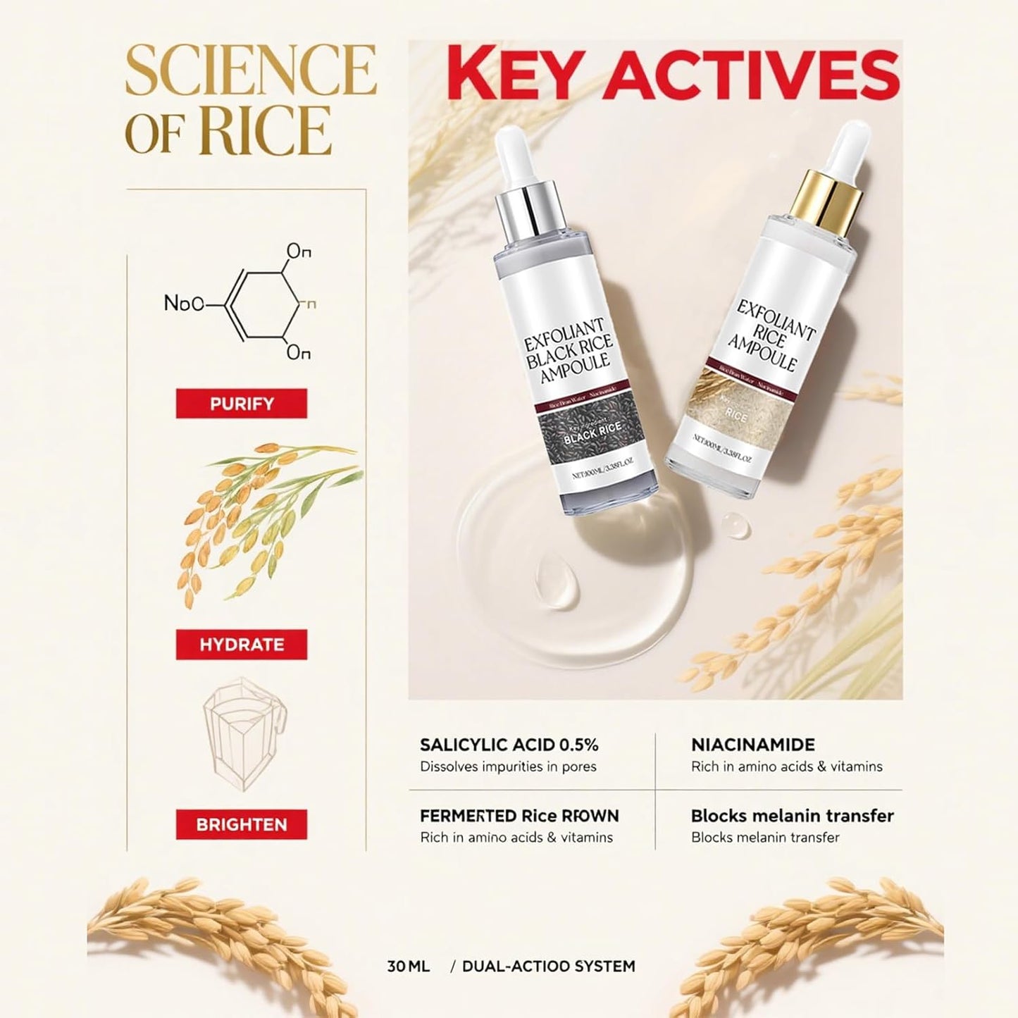 Glow Rice Ampoule Duo | Gentle Exfoliating Rice Peel for Face & Body - 2PCS, White & Black Rice, Hydrating Formula