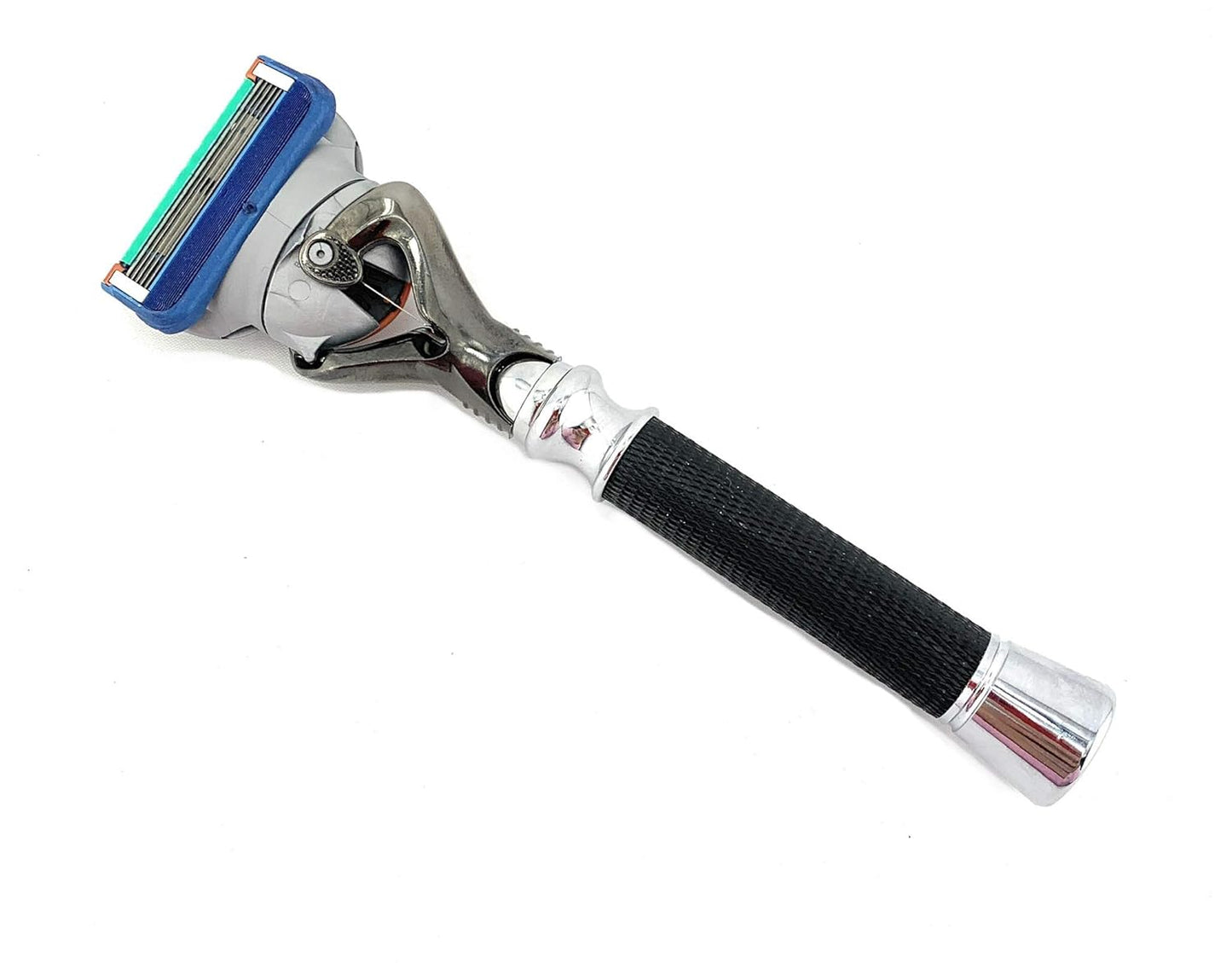 Men's Grooming Deluxe Razor - Anti-Slip Textured Handle | Stainless Chrome Gunmetal Black