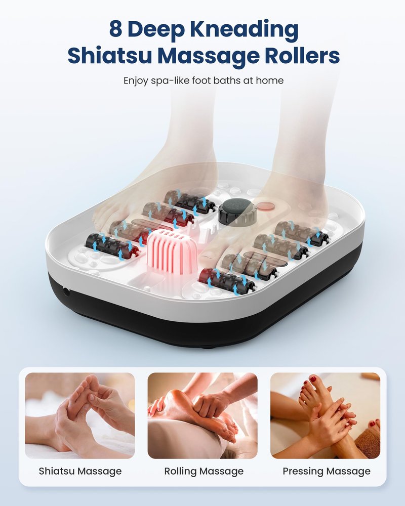 COMFIER Collapsible Foot Spa Bath Massager with Heat, Pedicure Foot Spa with Bubbles, Red Light, Pumice Stone and Shiatsu Massage Rollers, Heated Bath Spa for Relaxation and Stress Relief