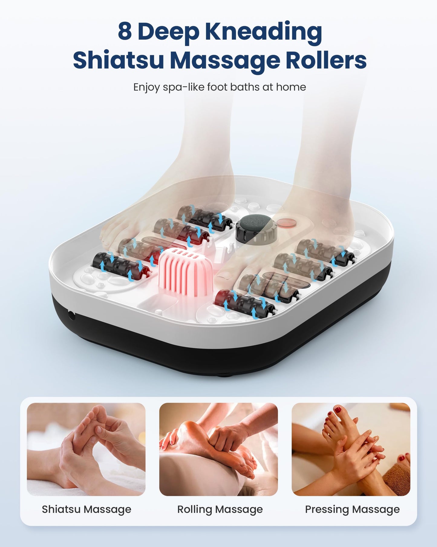 COMFIER Collapsible Foot Spa Bath Massager with Heat, Pedicure Foot Spa with Bubbles, Red Light, Pumice Stone and Shiatsu Massage Rollers, Heated Bath Spa for Relaxation and Stress Relief