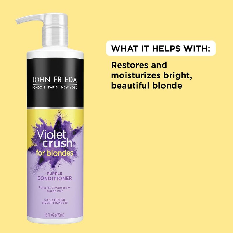 John Frieda Violet Crush Purple Conditioner - Neutralizes Brassy Tones for Cooler Blonde | 16 FL OZ (475ml)
