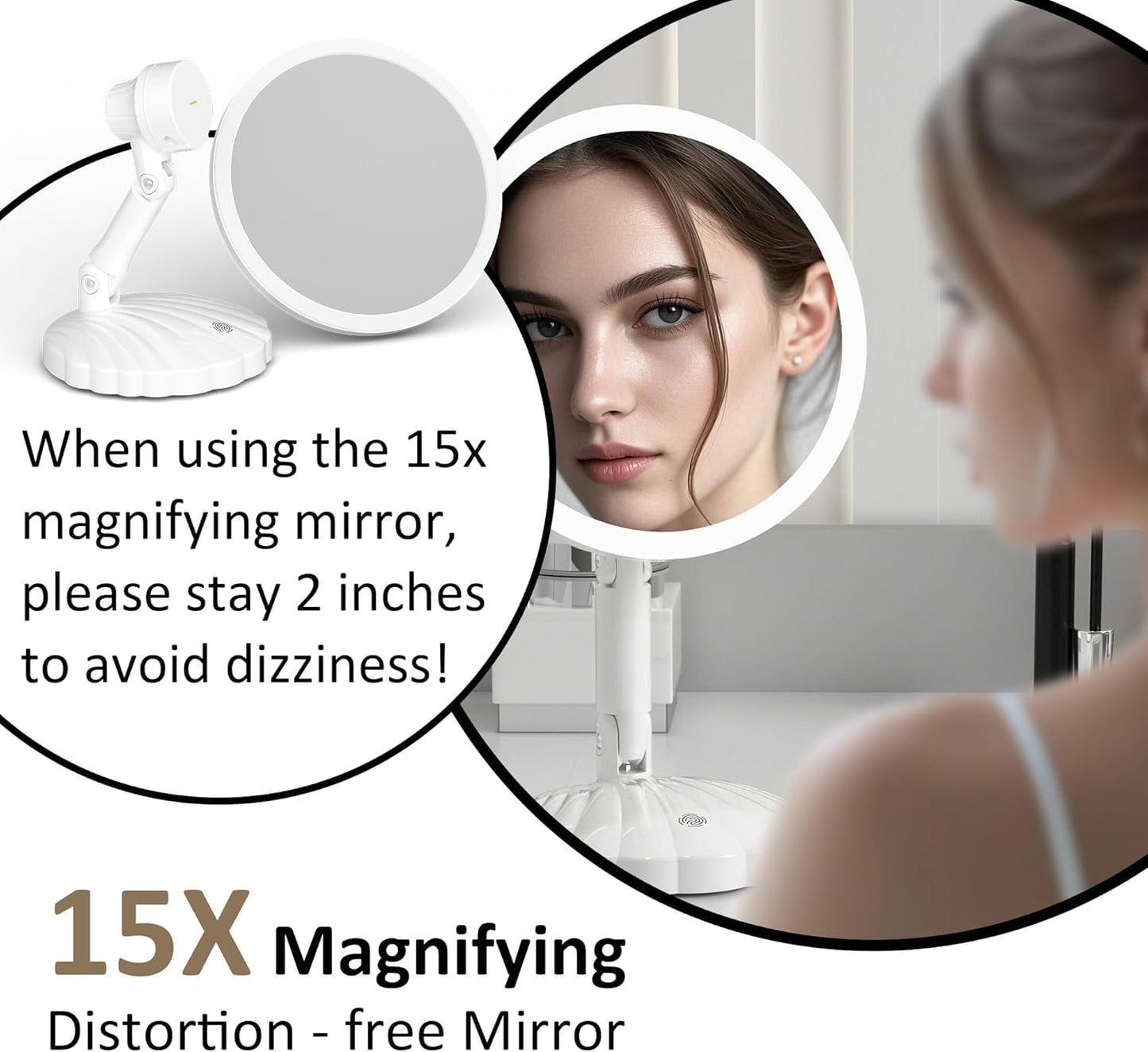 Portable Travel Vanity Mirror with Lights - Interchangeable Design & 1/15X Magnification | Stepless Adjustable Brightness, 3 Color Modes
