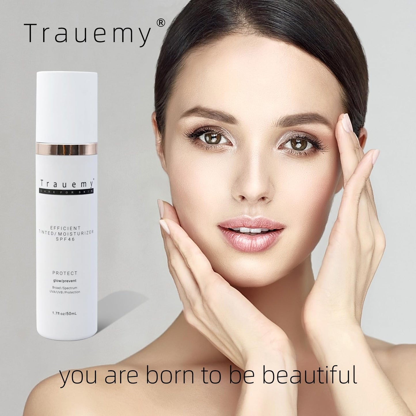 Trauemy Anti-Aging Tinted Face Moisturizer Sunscreen SPF 46 & Hydrating Skin Care & Face Moisturizer - Chemical BB Cream, Water-Resistant-Dewy