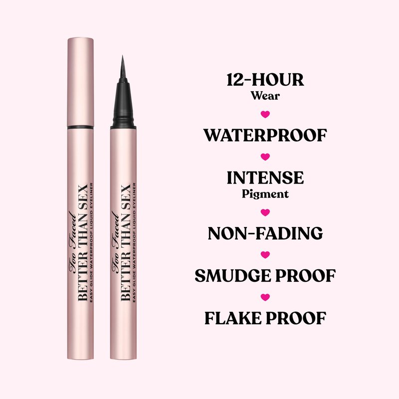Too Faced Better Than Sex Easy Glide Liquid Eyeliner | Flake & Waterproof Liquid Eyeliner For Intense Pigment, 0.02 Fl Oz, Black