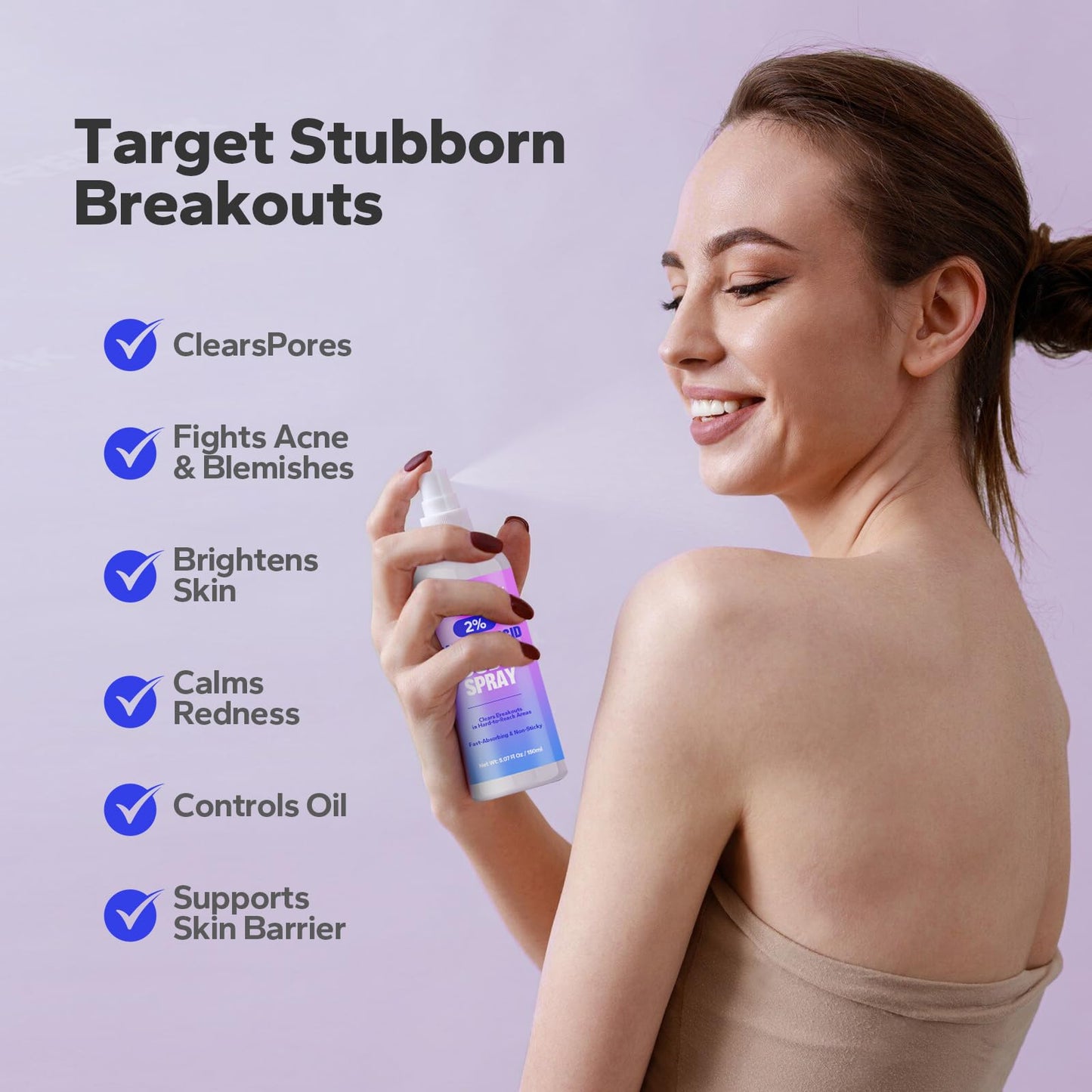 SilkyShark 2% Salicylic Acid Body Spray (5.07 Fl Oz), Back Acne Treatment Spray for Chest, Shoulders & Face, Body Acne Spray for Blackheads & Breakouts, 360° Continuous Mist, Fast-Absorbing Formula