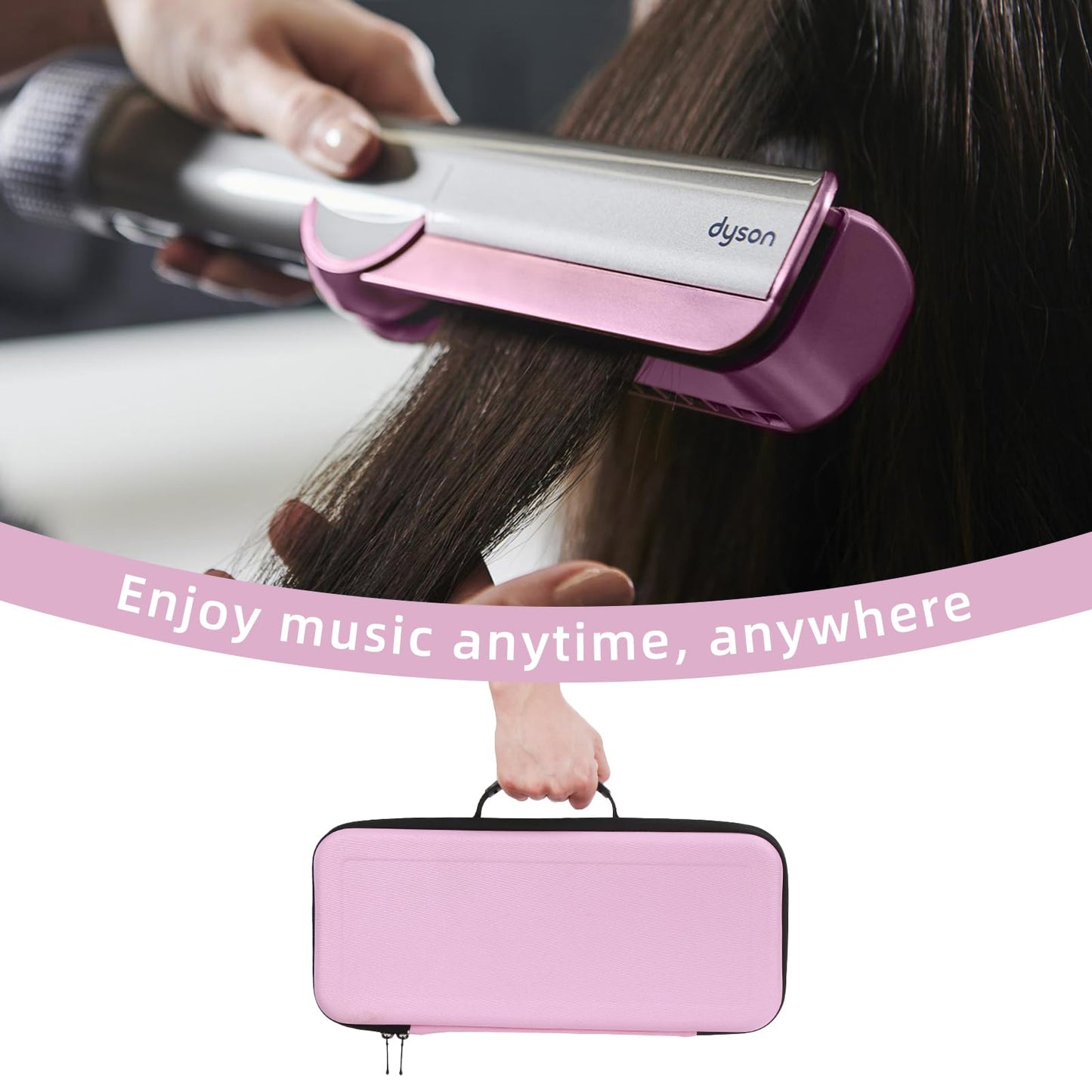 Guganas Hard travel Case Compatible with Dyson Airstrait Straightener, Carrying storage Bag for Airstrait HT01. (Pink)