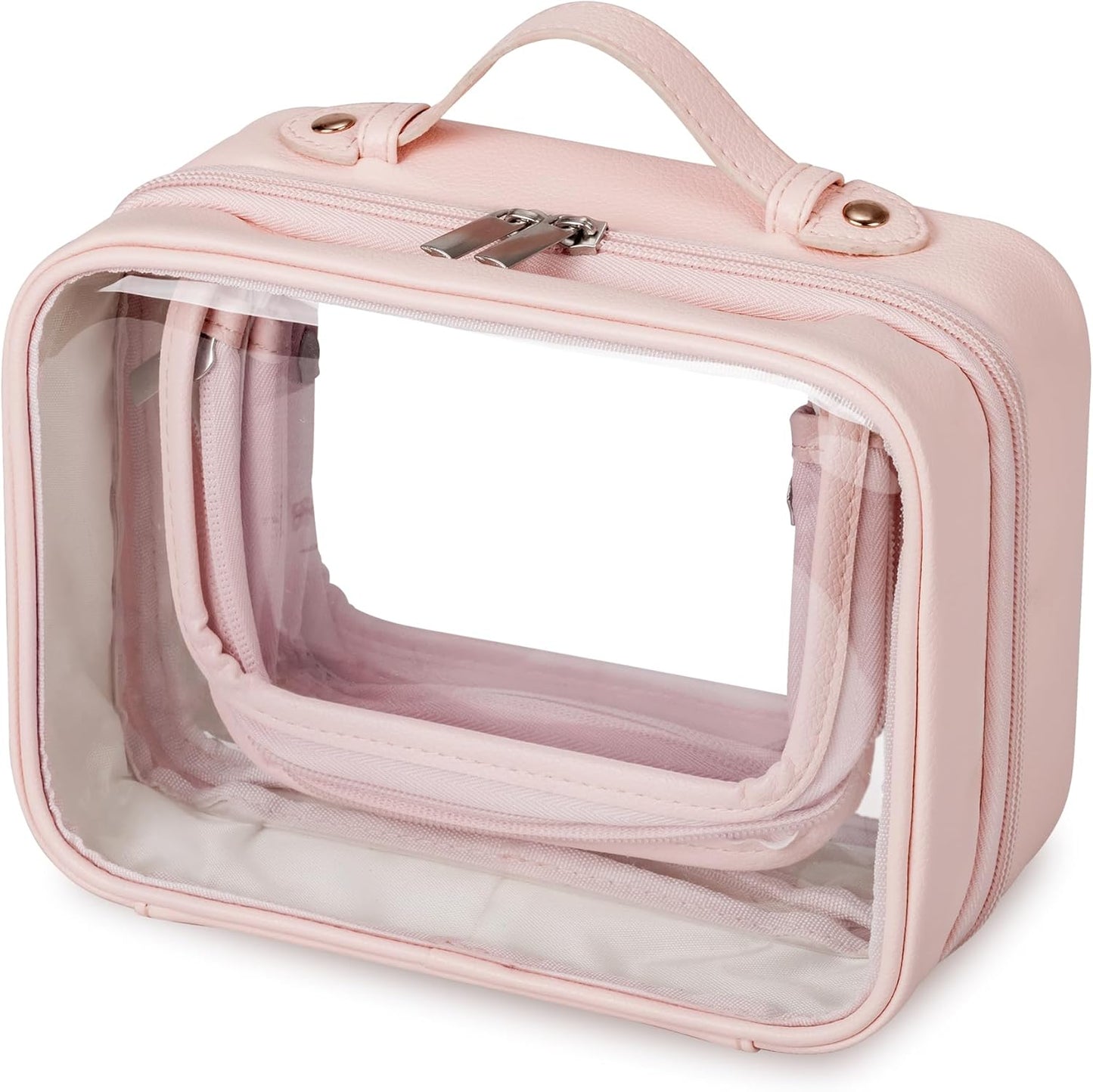 TSA Approved Clear Toiletry Bag - Portable PVC Travel Makeup Organizer | Pink