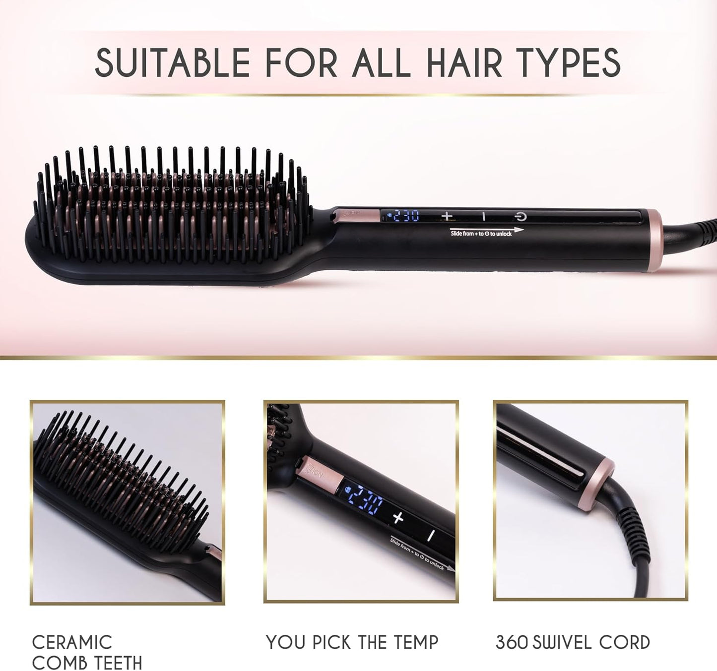 ELLA BELLA® Hair Straightening Brush - Ionic Heated Comb for All Hair Types | Fast Straightening in 1 Pass