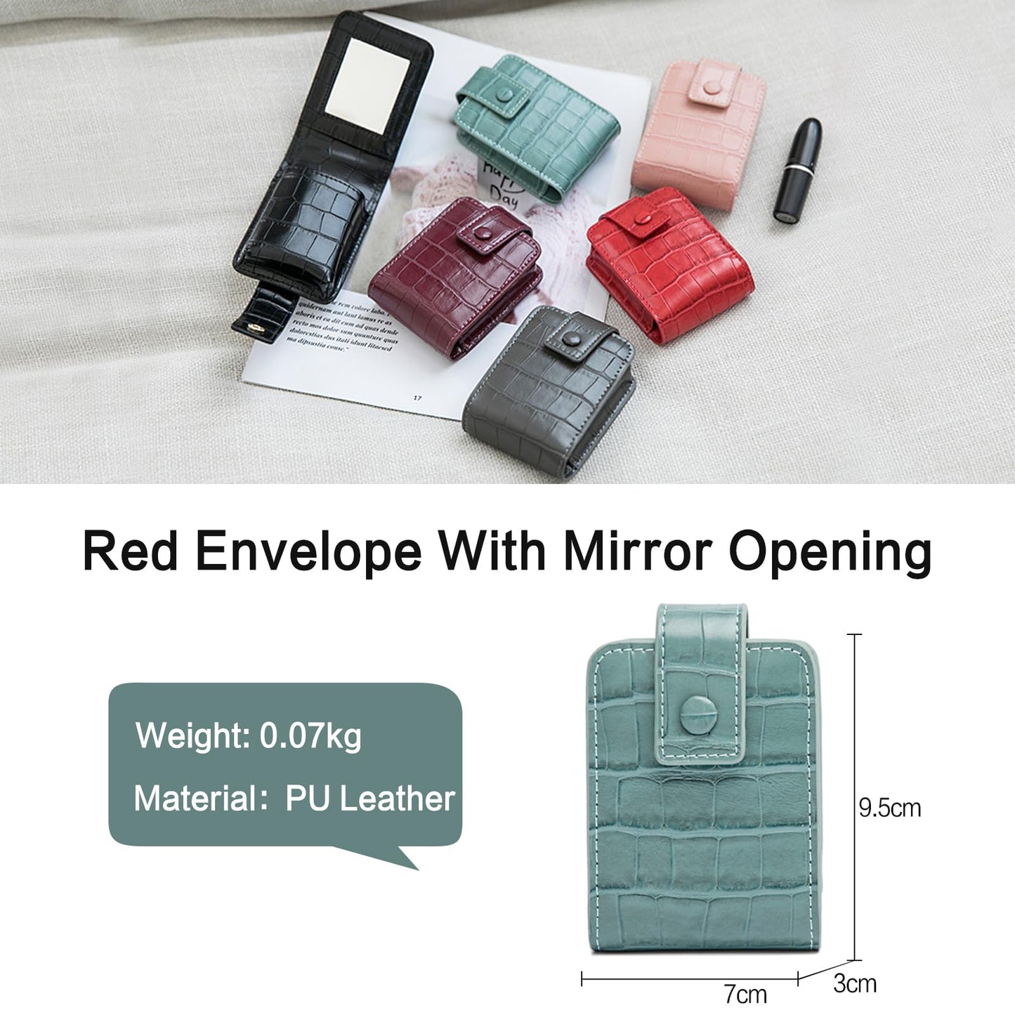 PORRASSO Lipstick Case Portable Mini Cosmetic Bag Women Lipstick Lip Gloss Bag with Mirror Travel Lipstick Holder for Storeing Lipstick Lip Glaze Powder Green
