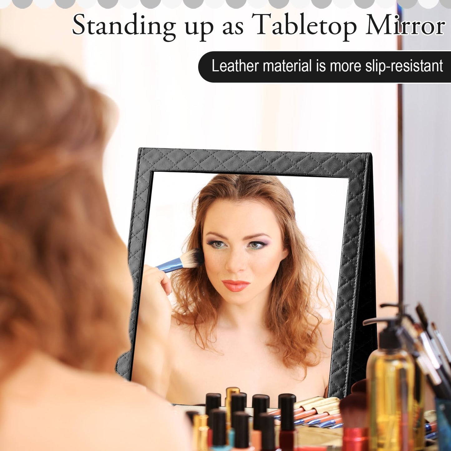 Colingmill Foldable Full Length Mirror Leather 33.5" L x 13.4" W Portable Hanging Travel Mirror with Handle for Travel Dance Camping Home Fitness Spa Gift (Black, 33.5" L x 13.4" W)