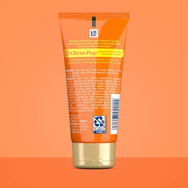 Gold Bond Citrus Pop Glowing Hand Cream Set with Vitamin C to Help Visibly Brighten and Green Tea to Help Protect Skin from Environmental Stressors, Vibrant Citrus Pop Scent, 3 oz, 4 pk