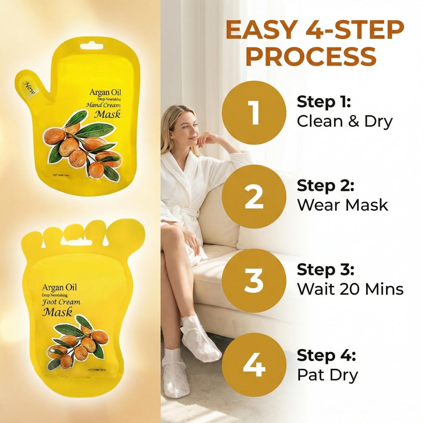 Elitzia Argan Oil Hand Mask & Foot Mask Set 10 Packs (5 Socks & 5 Gloves) Deep Nourishing Moisturizing Hydrating Gloves for Dry Cracked Rough Hands & Feet Self-Care Home Spa for Women Seniors ETAO10