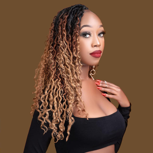 Forevery Goddess Locs Crochet Hair 12 Inch Faux Locs Crochet Hair for Black Women Pre looped 6 Packs Boho Crochet Locs with Curly Ends T1b/4/30