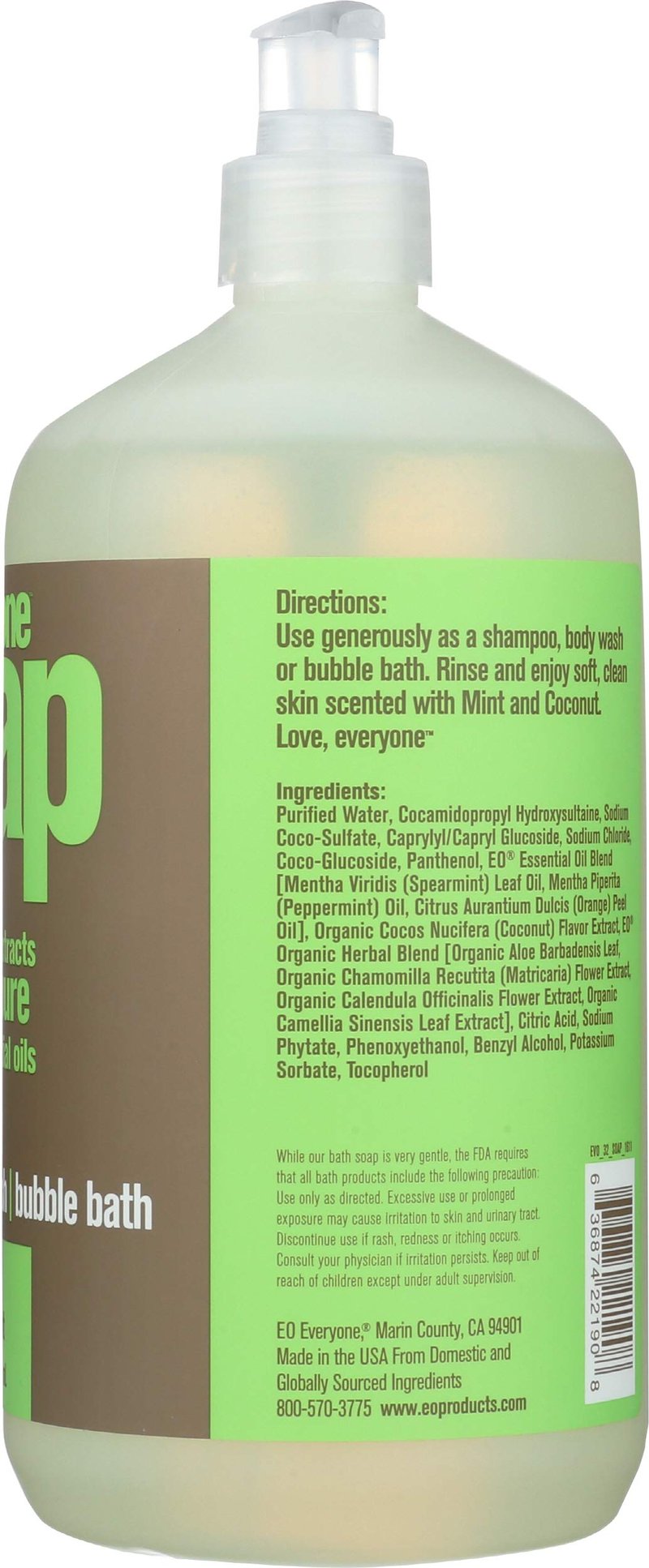 EO Products Natural Everyone Hand Soap Liquid, Mint and Coconut, 32 Ounce