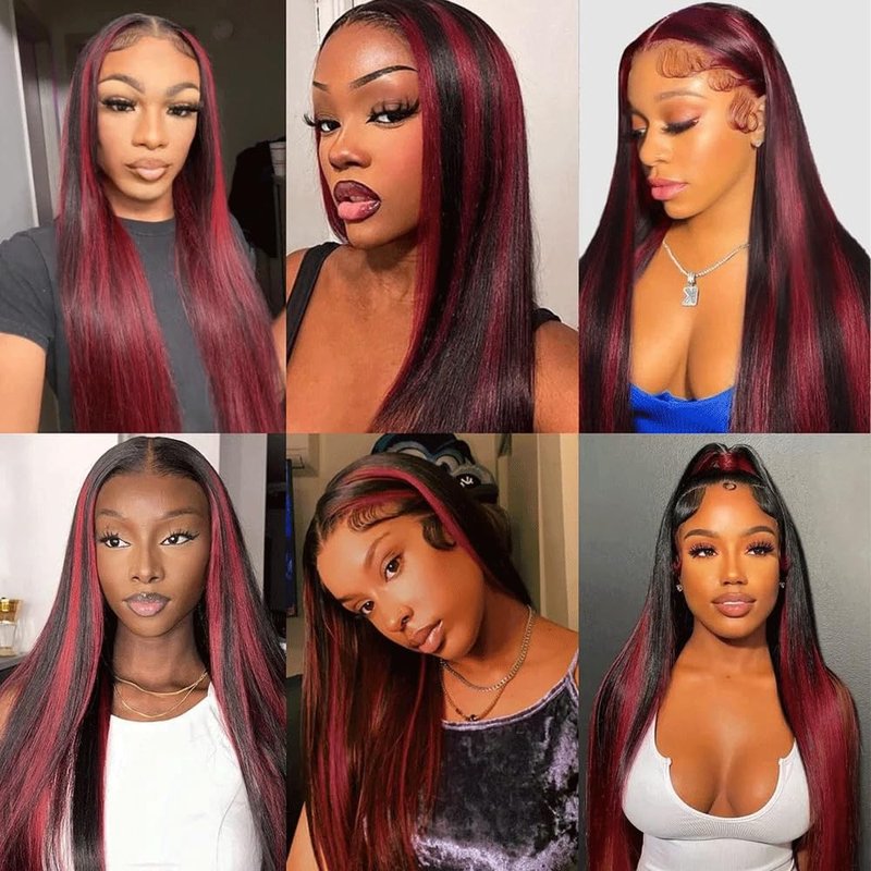 Highlight Straight Human Hair Bundles - Two Tone Black & Red Ombre | 3 Pack 12-14-16 Inch