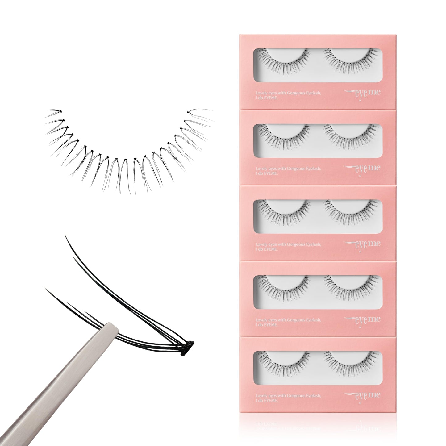 EYEME Cutting Eyelash NO.V32 – 5 Set Pack, Customizable Cluster Lashes with Layered Short & Long Fibers for a Soft, Romantic Look, Lightweight & Flexible, K-Beauty