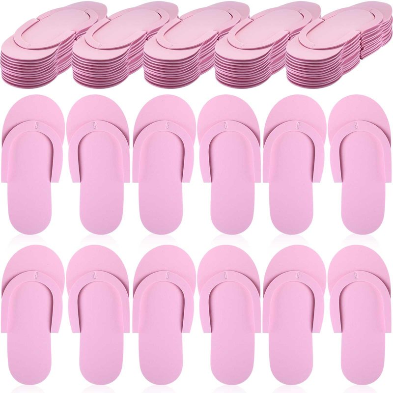 JenPen 60 Pairs Disposable Pedicure Slippers Foam Spa Pedi Flip Flops Bulk Foldable Pedicure Slippers Sandals Shoes for Guest Women Men Salon Spa Hotel Shower Foot Nail Party Supplies(Pink)
