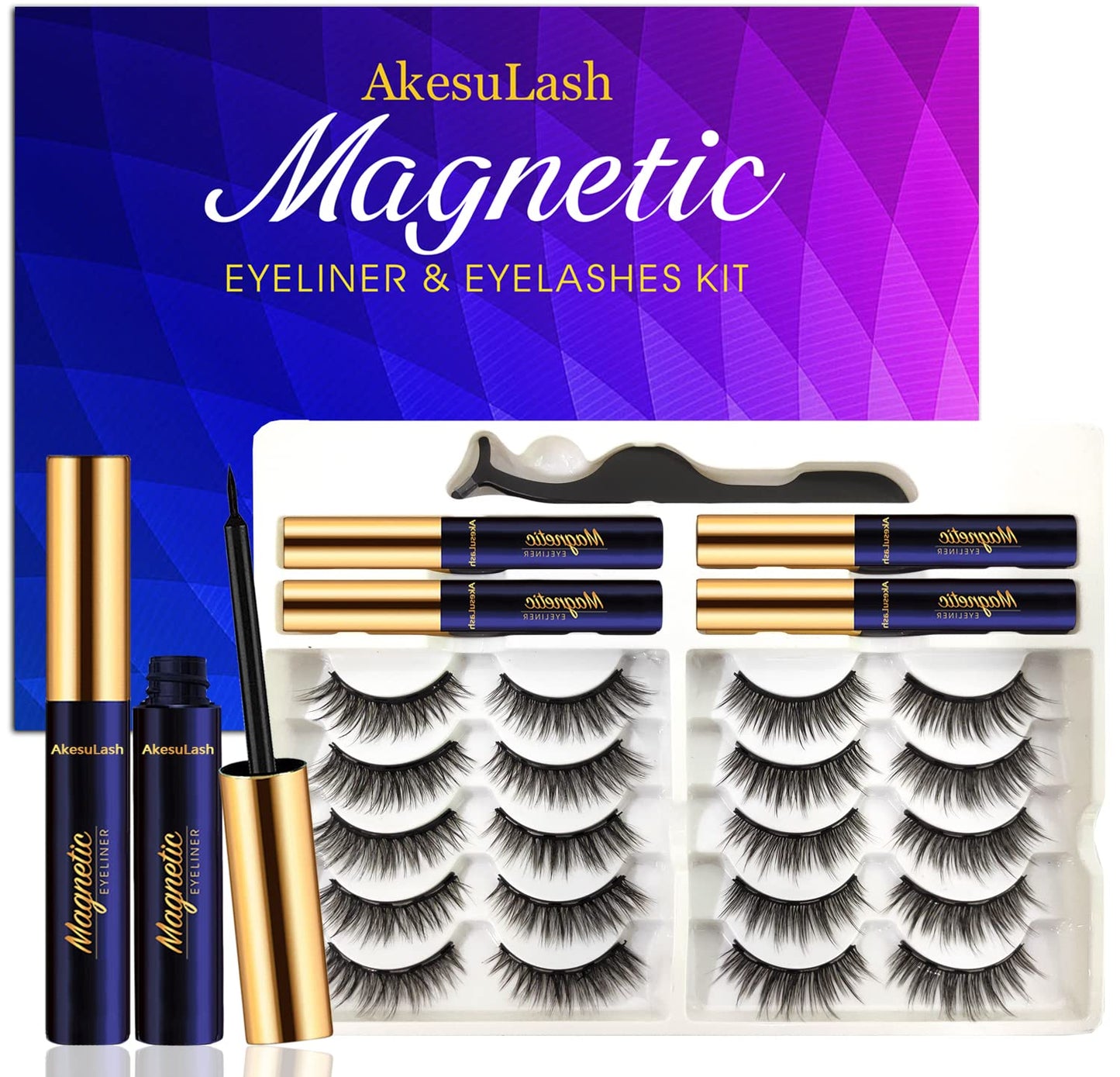 AkesuLash Magnetic Eyelashes Lashes Natural Looking, Reusable Thick Magnetic Eyelash kit with Applicator - Upgraded Long Lasting (Black-4-B)