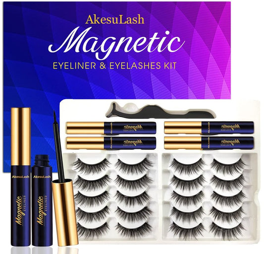AkesuLash Magnetic Eyelashes Lashes Natural Looking, Reusable Thick Magnetic Eyelash kit with Applicator - Upgraded Long Lasting (Black-4-B)